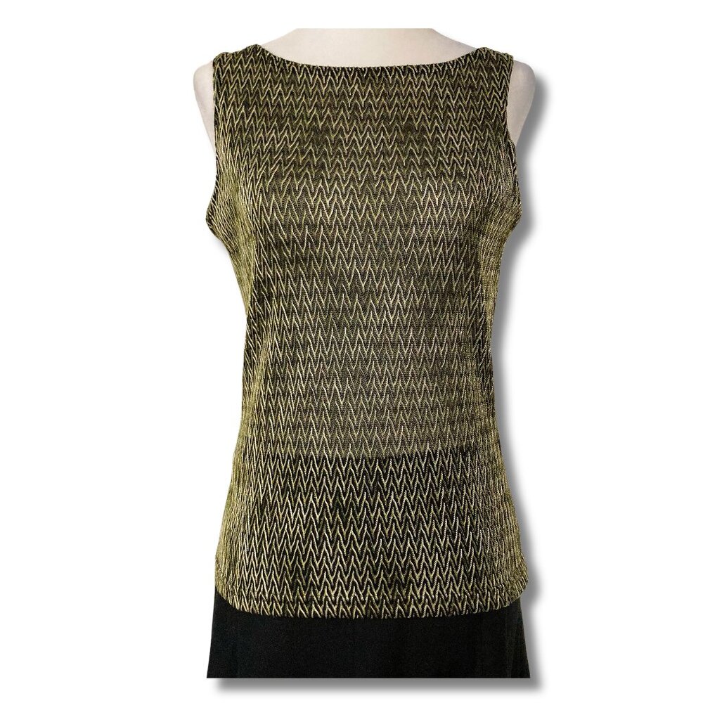 RICKI'S Vintage black olive green gold chevron woven tank top ~ XS SMALL shirt